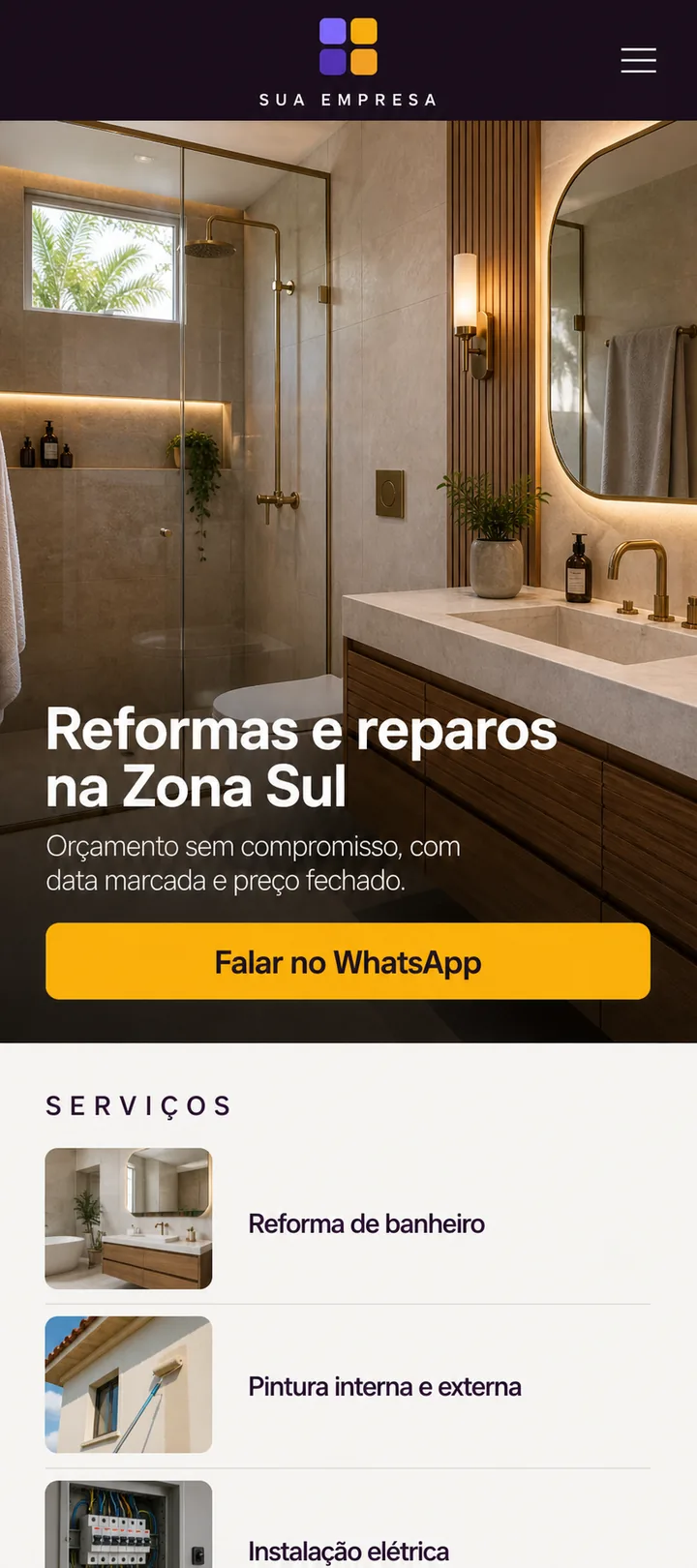Marca de reformas de exemplo vista no celular