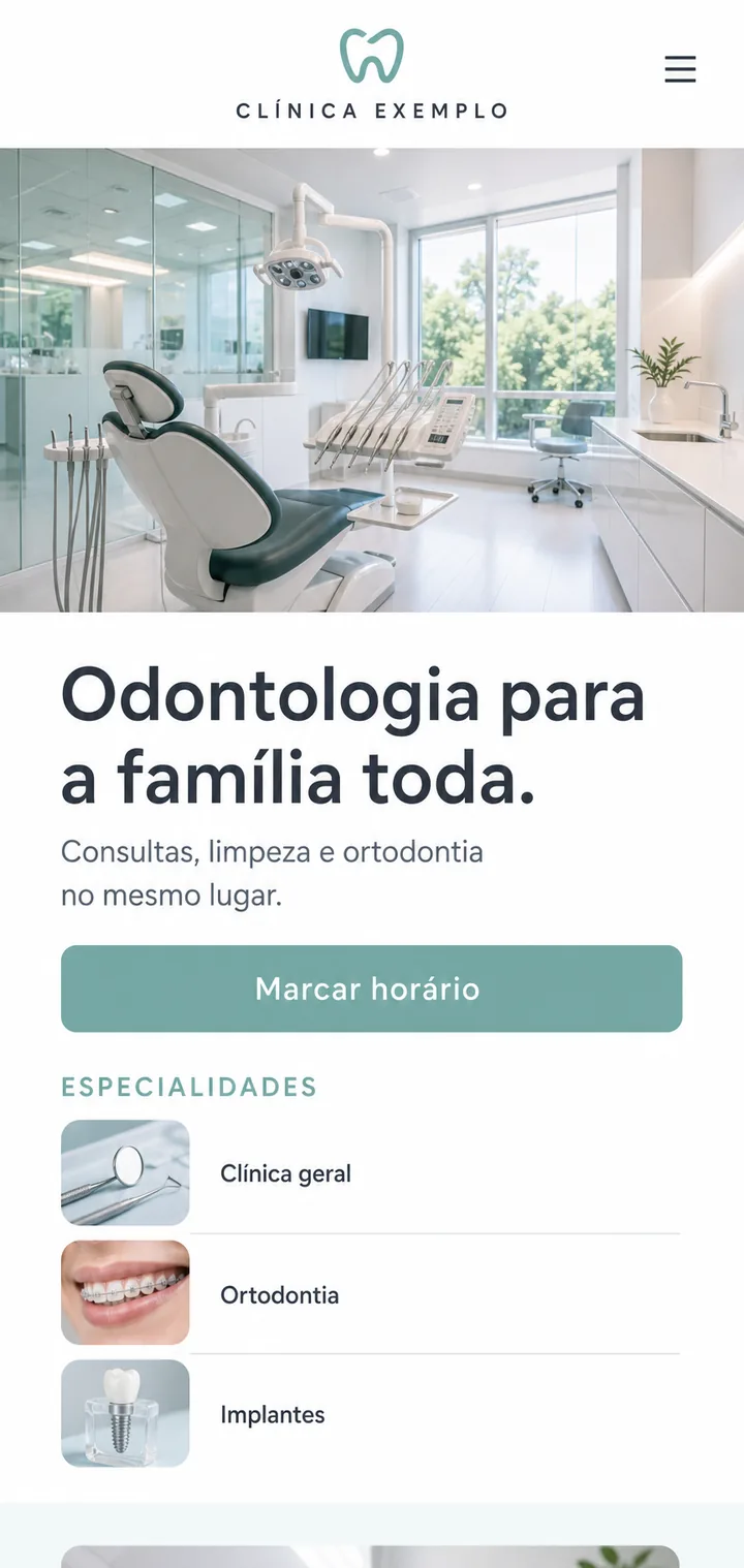 Marca de clínica de exemplo vista no celular