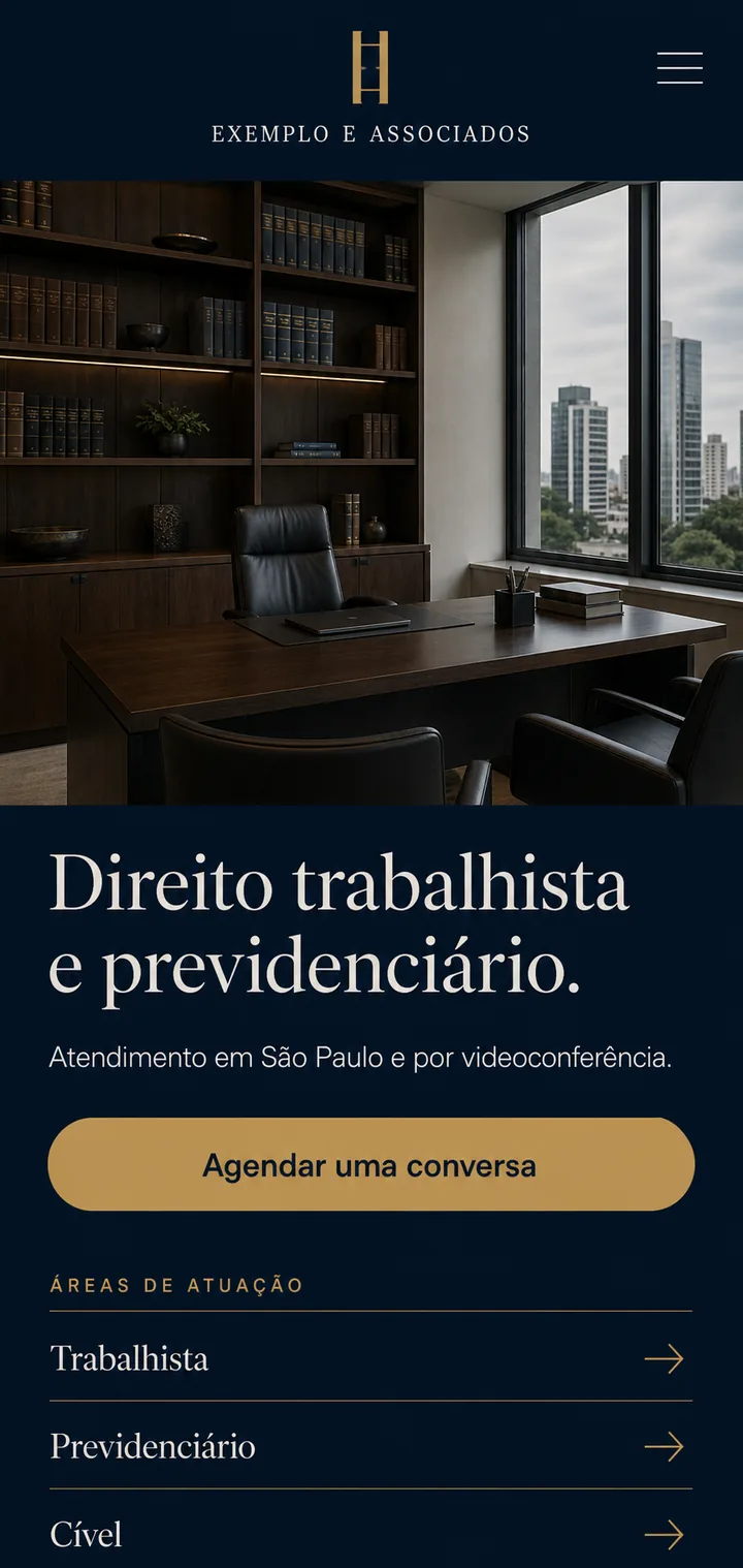 Marca de advocacia de exemplo vista no celular