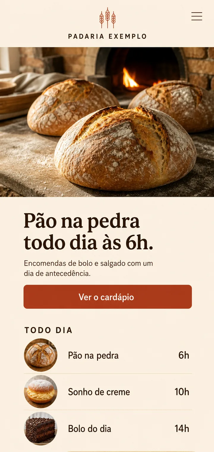 Marca de padaria de exemplo vista no celular